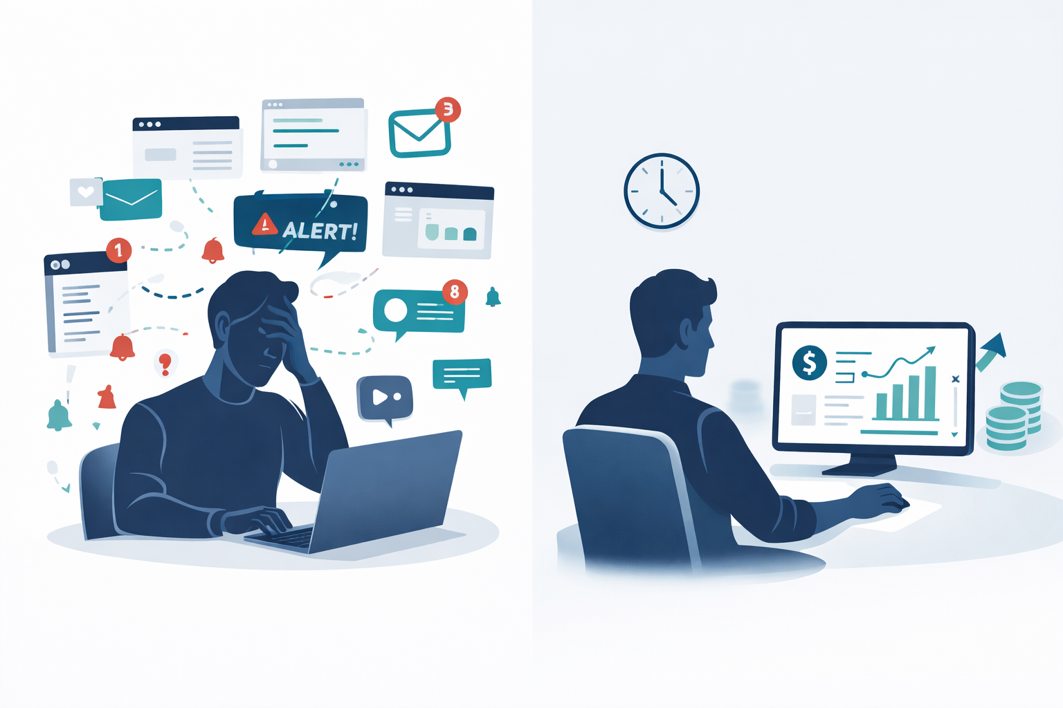 B2B team managing CRM pipeline and marketing alerts