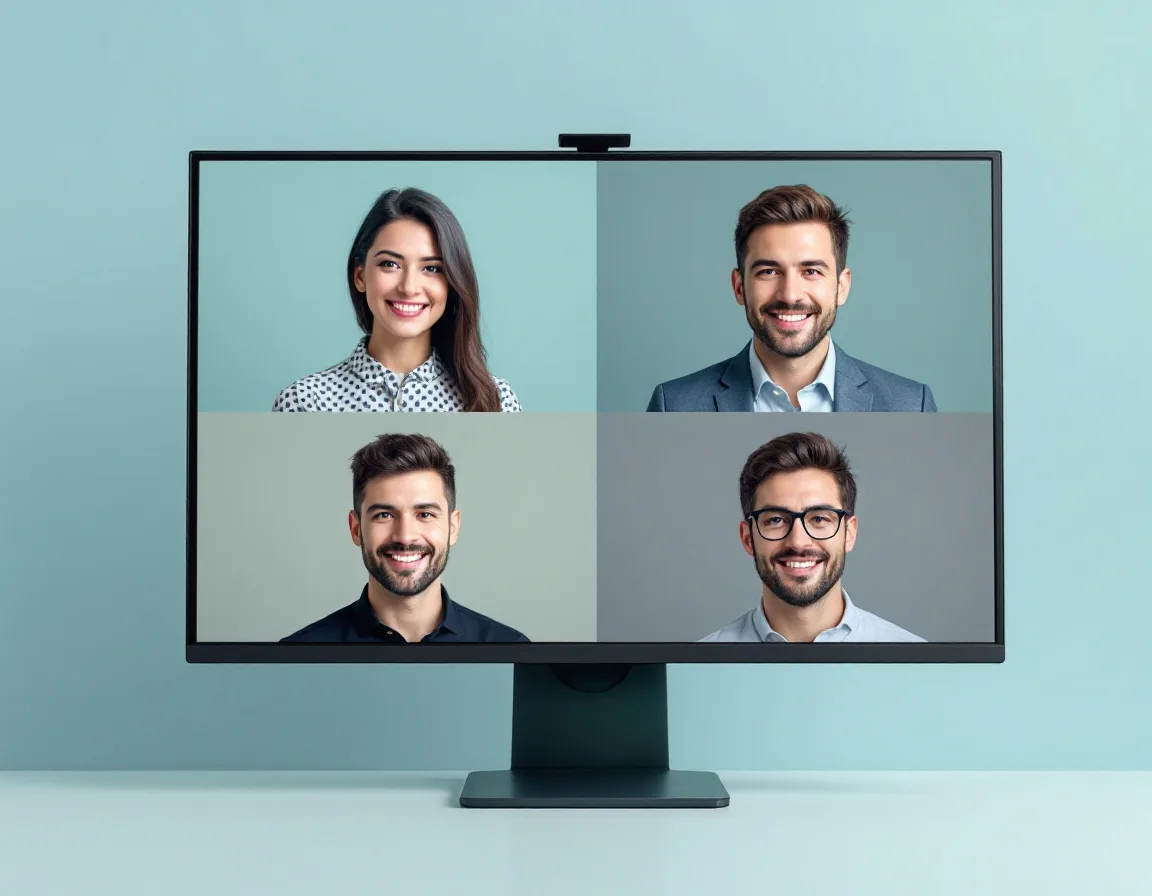 Grid of four matching professional AI-generated headshots from HeadshotPro with consistent studio lighting and uniform backgrounds