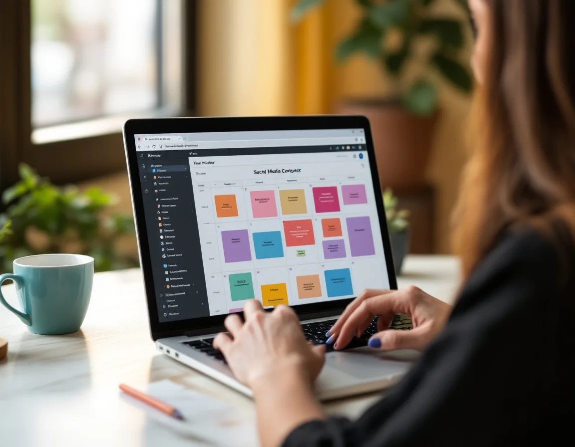 B2B marketing team managing social media distribution workflow across platforms