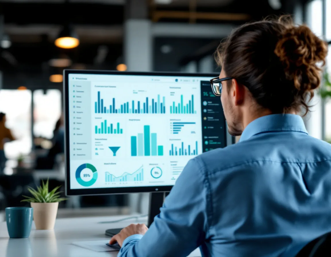 B2B funnel metrics and conversion tracking dashboard on desktop monitor