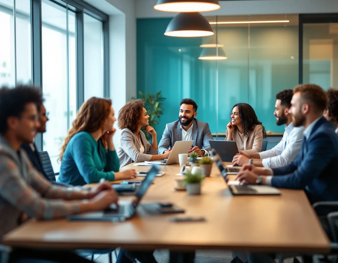 B2B buying committee discussing in a modern conference room
