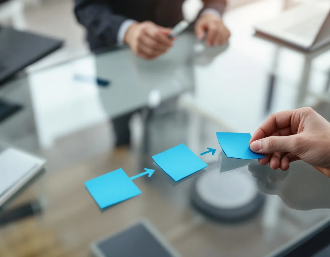 B2B pipeline stages mapped from lead capture to closed deal using sticky notes