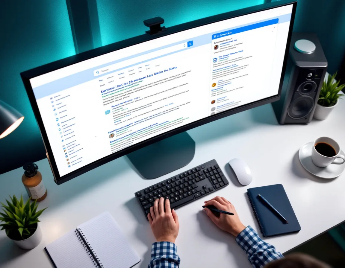 AI search engine displaying cited sources with highlighted citation links on desktop monitor