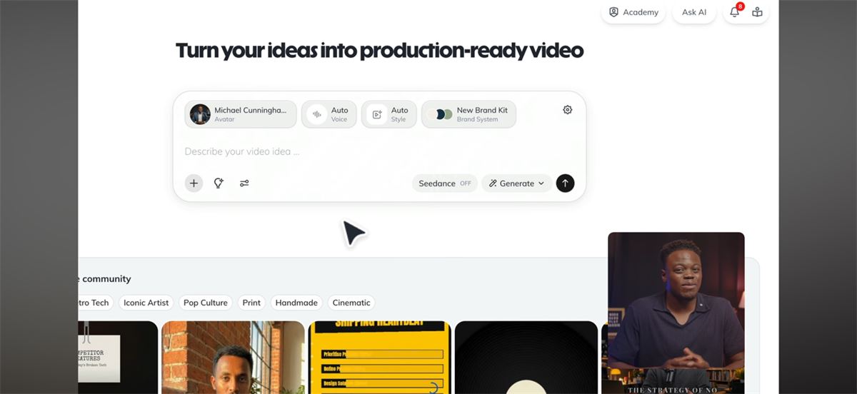 HeyGen AI Studio video generation interface for creating avatar videos