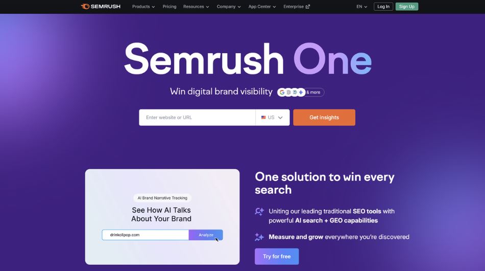 Semrush best all-in-one SEO tool for B2B businesses in 2026