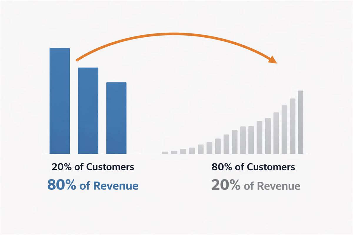 Pareto principle chart showing 20 percent of customers generating 80 percent of revenue