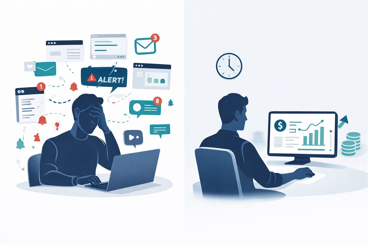 B2B team managing CRM pipeline and marketing alerts