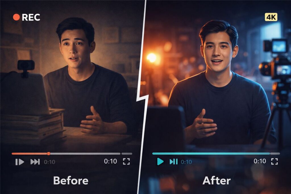 best AI video generator — before and after traditional recording vs AI video production