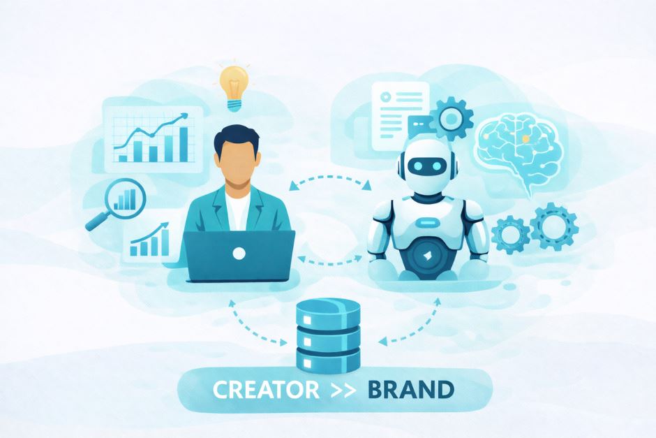 Diagram showing how human plus AI marketing operations combine strategy creativity and execution for B2B growth in 2026