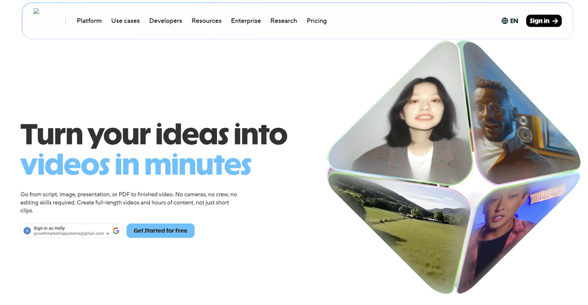 HeyGen AI video platform homepage interface showing video creation options for B2B teams