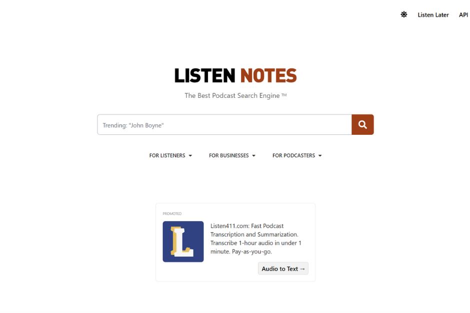 Using Listen Notes to find podcasts by audience problems and topics