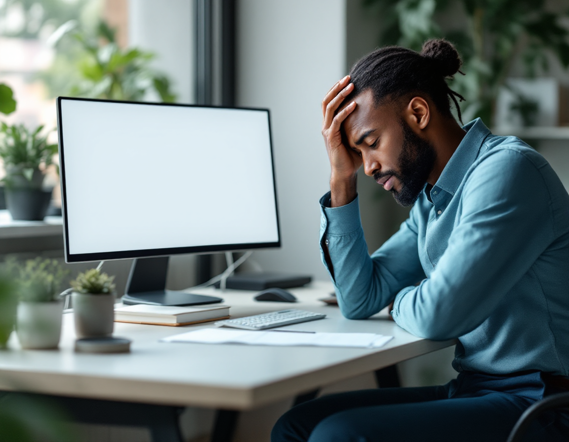 Marketer overwhelmed by a blank, empty dashboard screen after signing up for new software