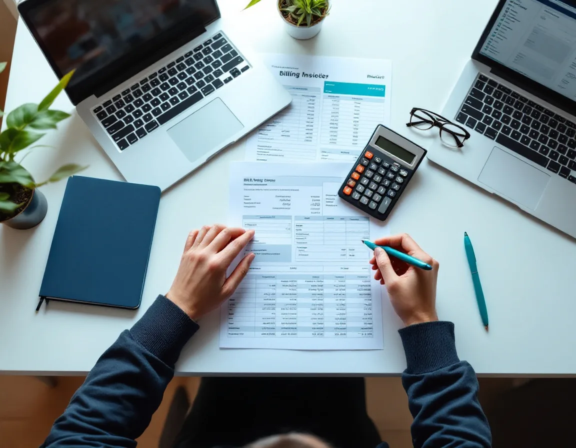 GHL SaaS Mode cost breakdown with calculator and financial documents on desk