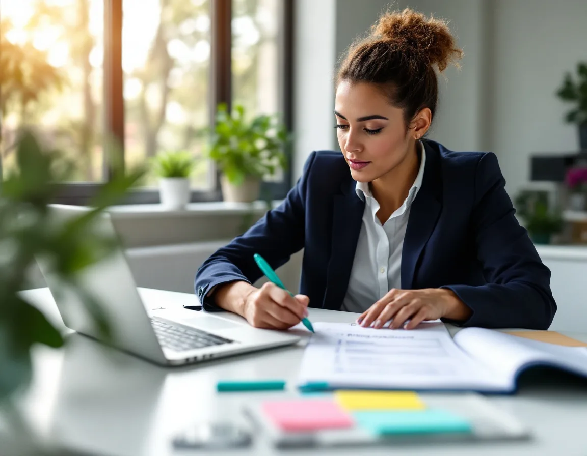 B2B marketer working through a 4-week HubSpot to GoHighLevel migration checklist at organized desk