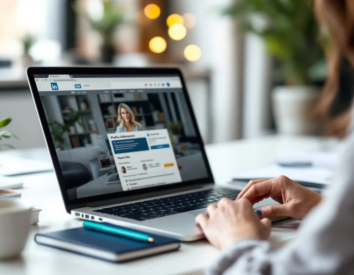 Professional optimizing LinkedIn profile headline banner and About section as a landing page for B2B lead generation