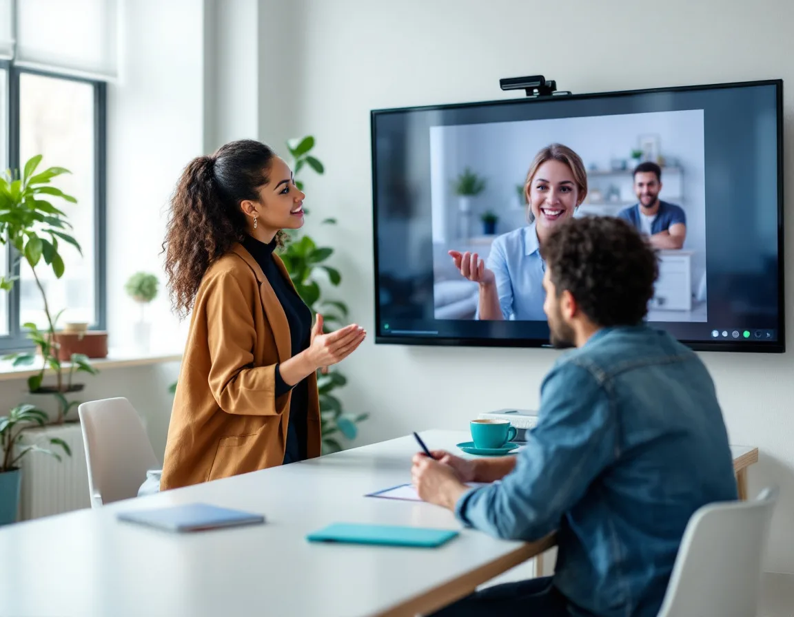 Senior marketing leader directing a marketing agency team on a video call, representing the fractional CMO plus agency hybrid model for B2B companies