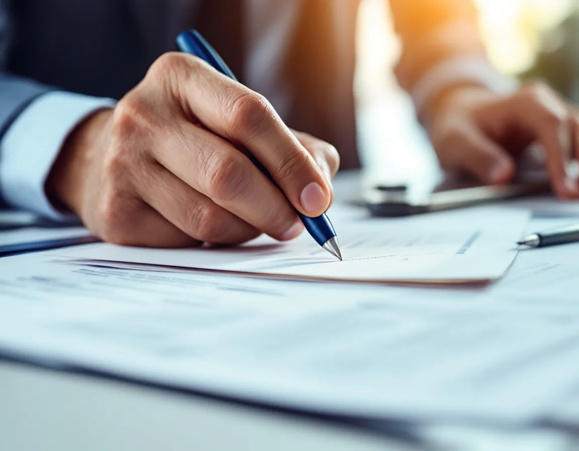 Magnifying glass inspecting documents to spot fake business award scams