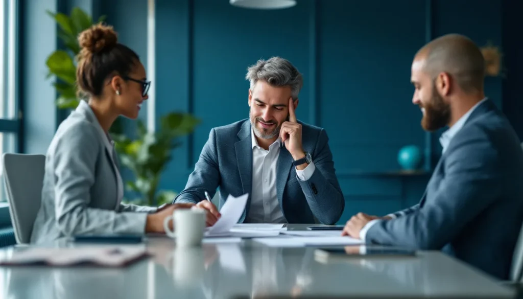 Two B2B professionals in a boardroom representing the difference between fractional CMO leadership and marketing consultant advisory roles