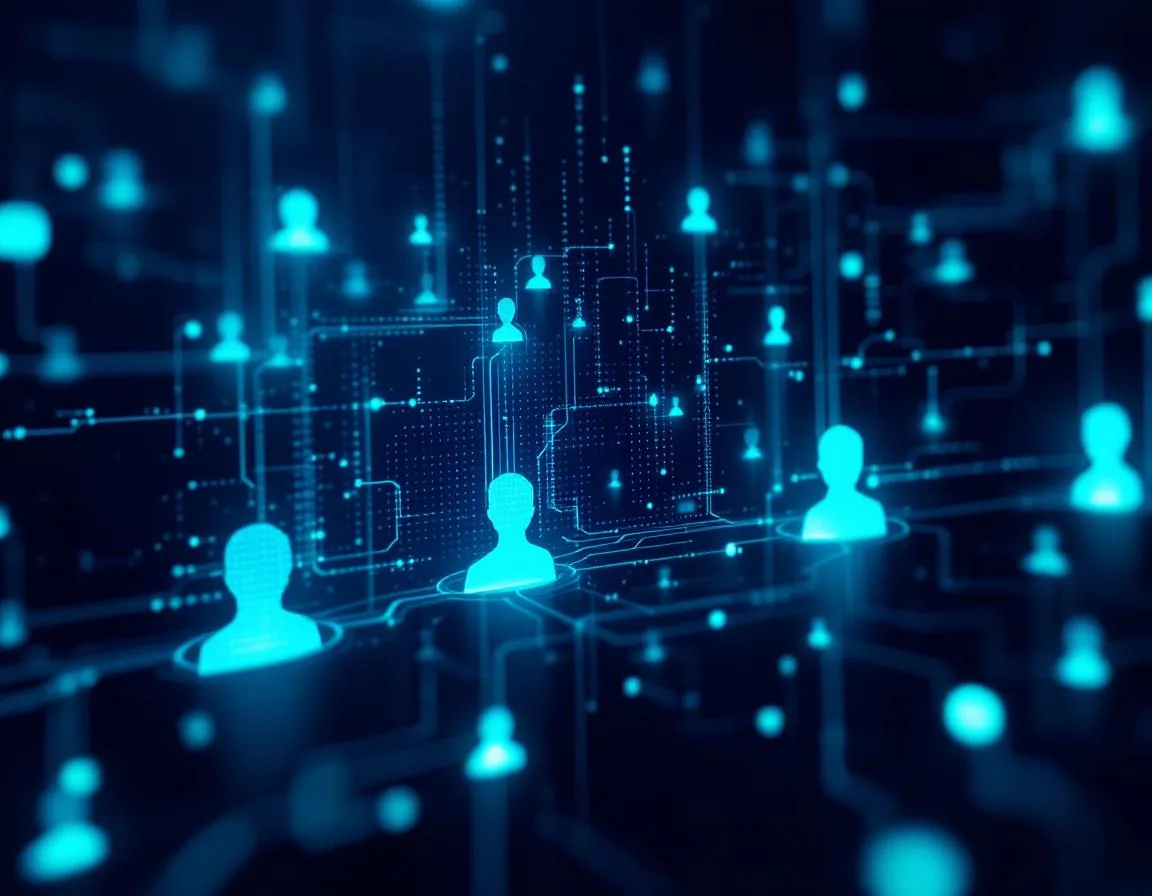 Abstract visualization of anonymous web traffic resolving into person-level identity data for B2B visitor identification