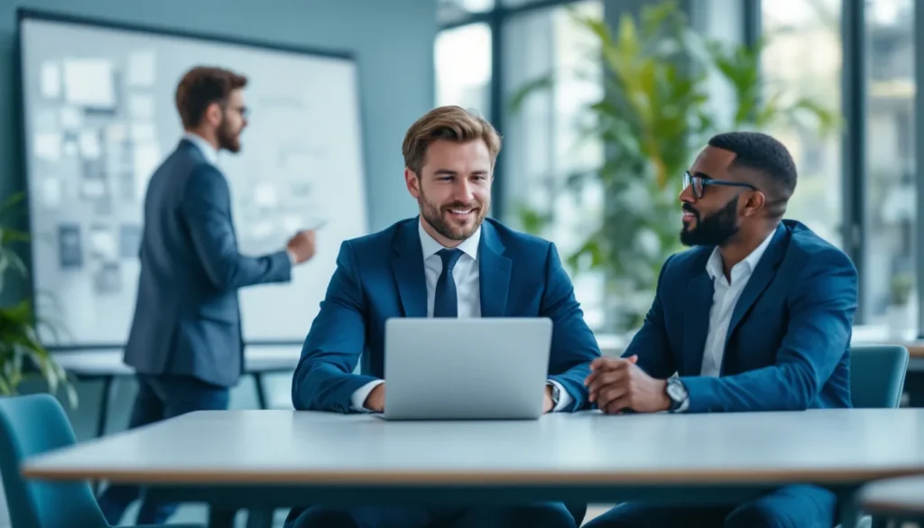 Three B2B marketing leadership structures compared in a boardroom setting — fractional CMO, marketing agency, and full-time CMO