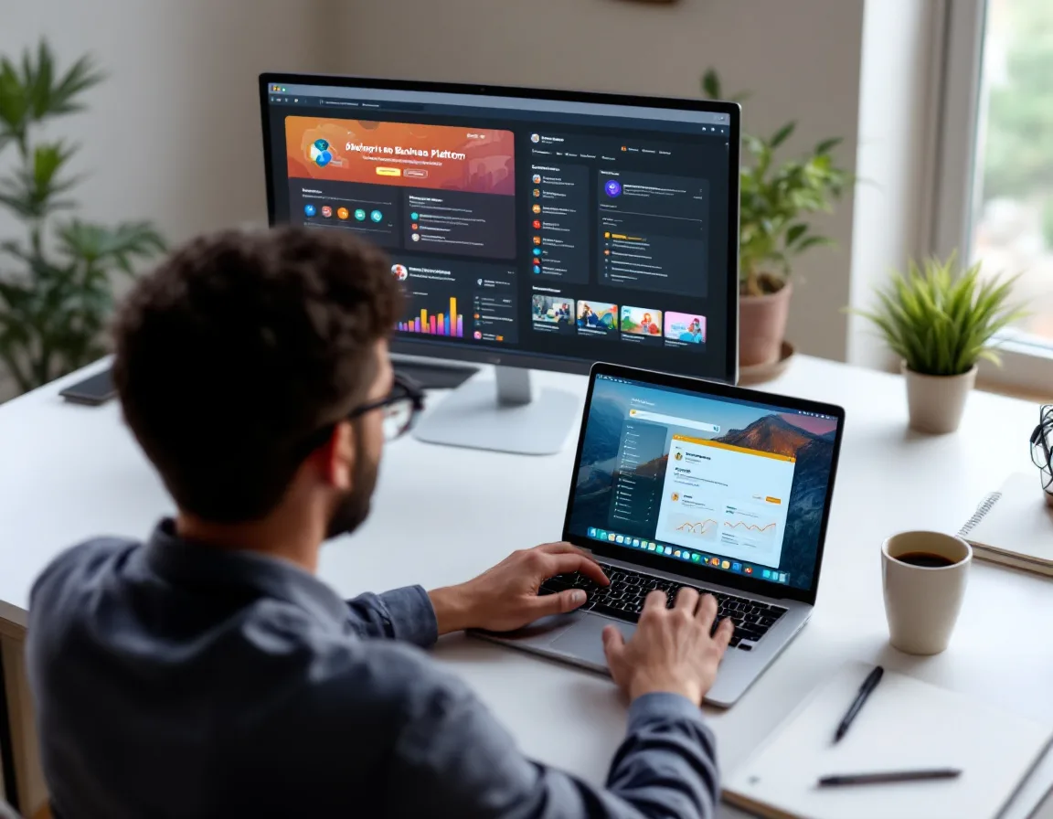 Professional comparing B2B review platforms and software on multiple browser tabs