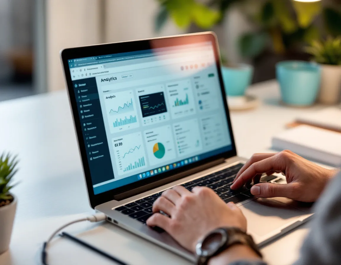 Marketer setting up AI visibility tracking across multiple analytics platforms on a laptop