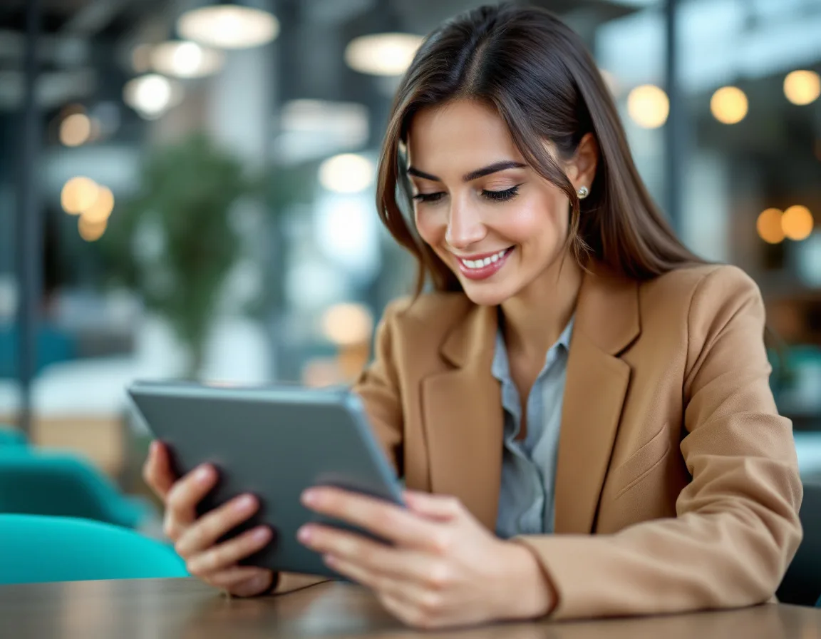B2B marketing professional reviewing prospecting and outbound data on tablet