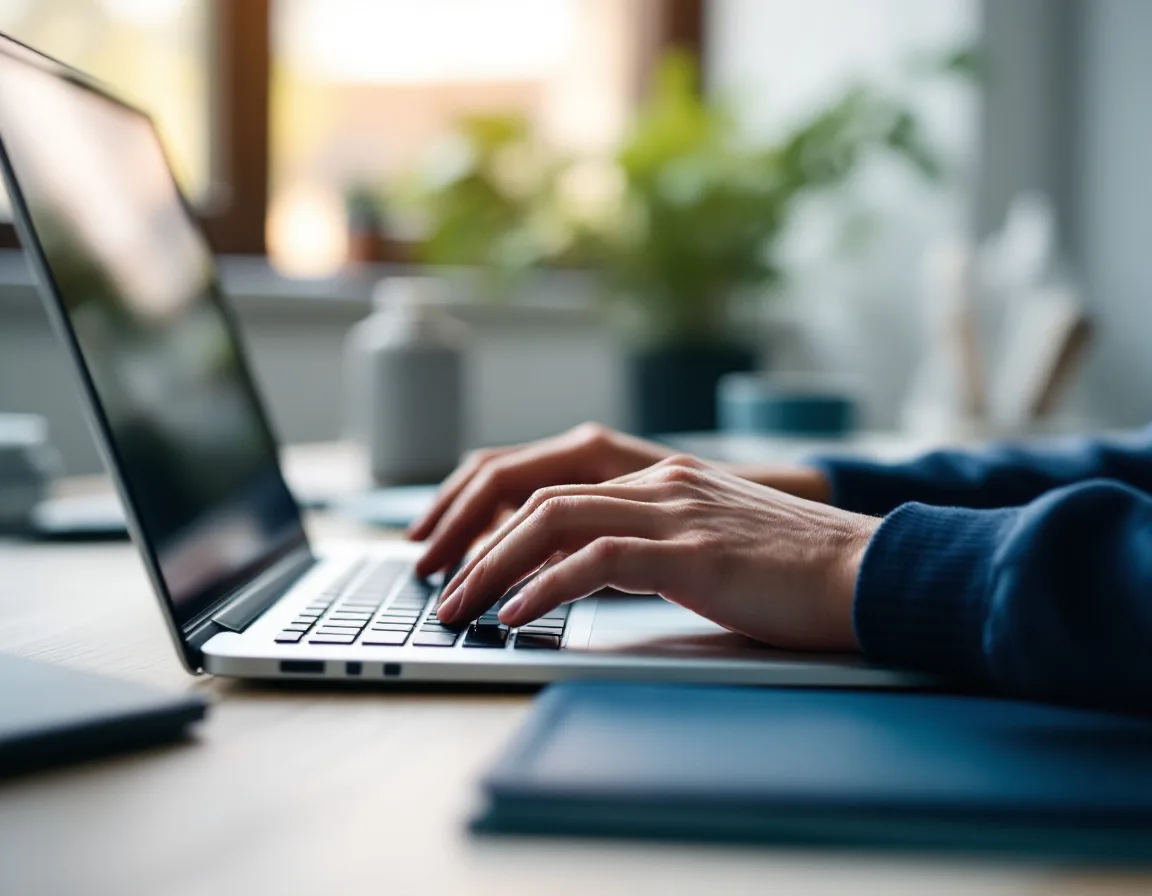 Hands typing on a laptop representing B2B outbound multichannel email and LinkedIn work