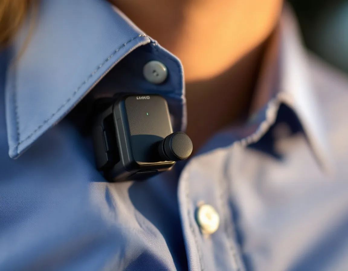 Wireless clip-on microphone on shirt collar for professional founder video audio