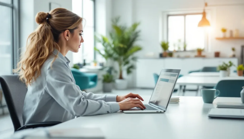 Fractional CMO comparing GoHighLevel vs Salesforce on two laptop screens in modern office